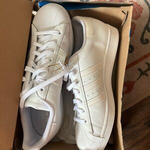 adidas White Low-Top Leather Sneakers with Shell Toe